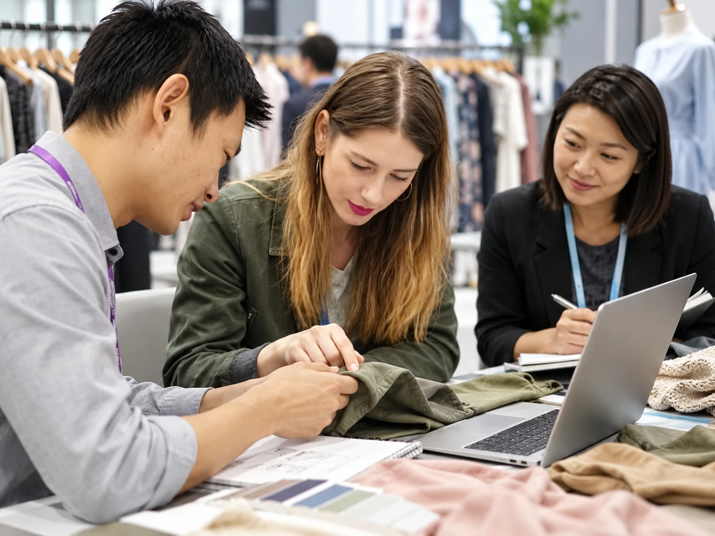 Illustration of a fabric review discussion