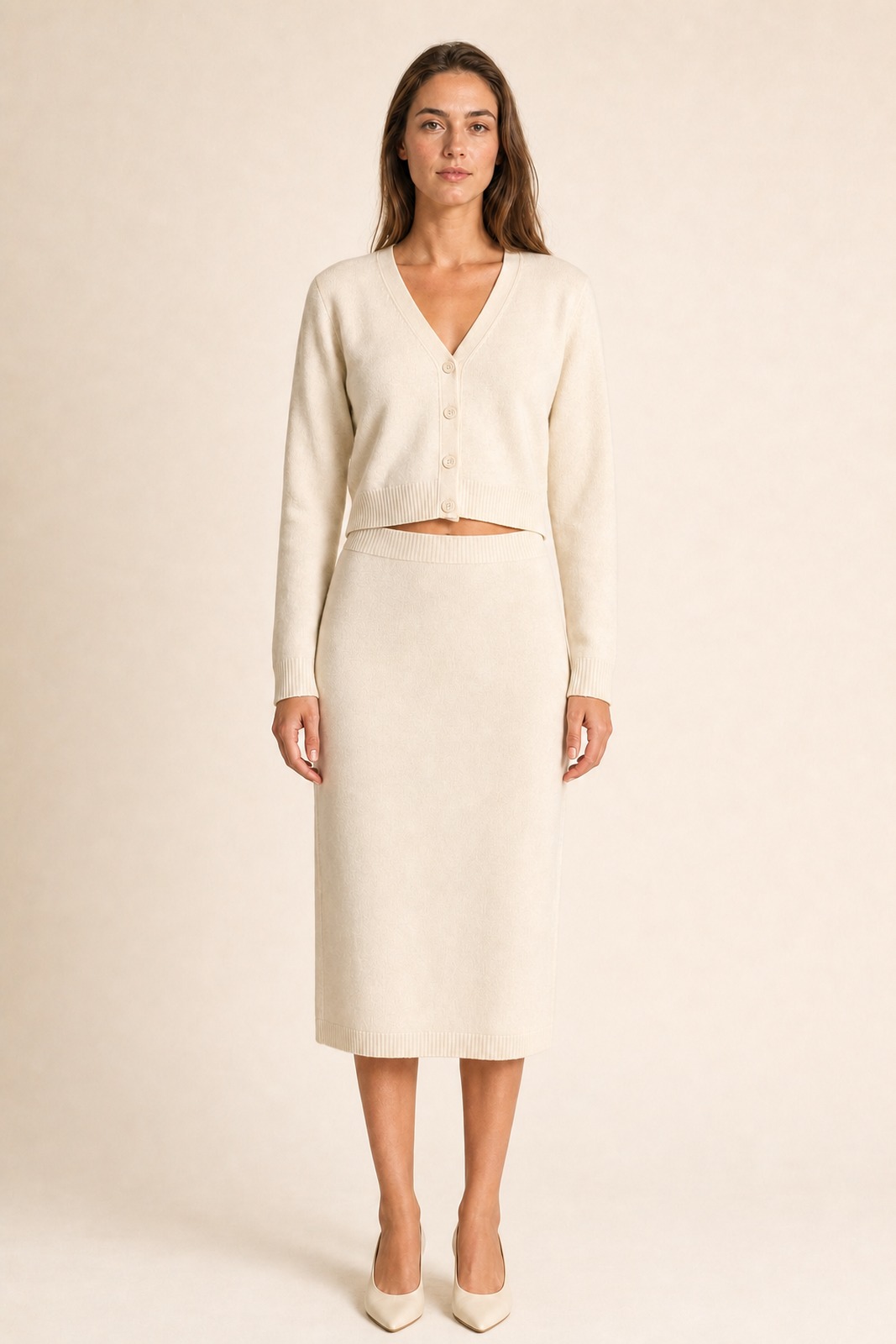 Custom Women's Cardigan & Midi Skirt Knit Set front product image